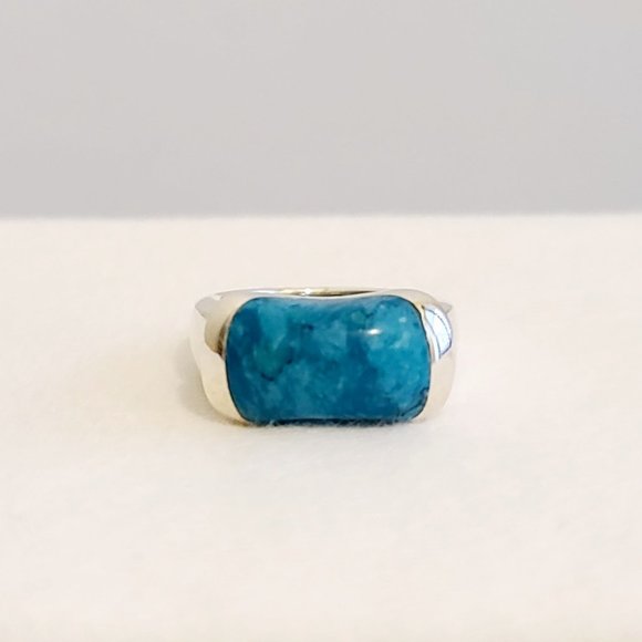Sterling Silver and Resin Turquoise Center Signet Statement Ring - Picture 1 of 4